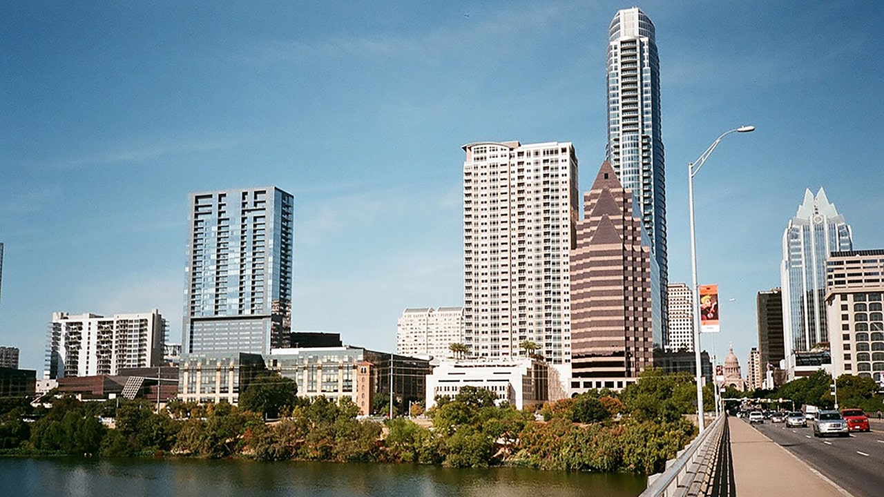 View of Austin from the shore of the Colorado River
