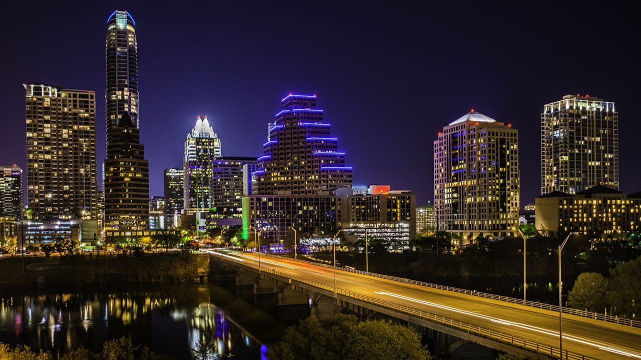 View of downtown Austin Texas at night