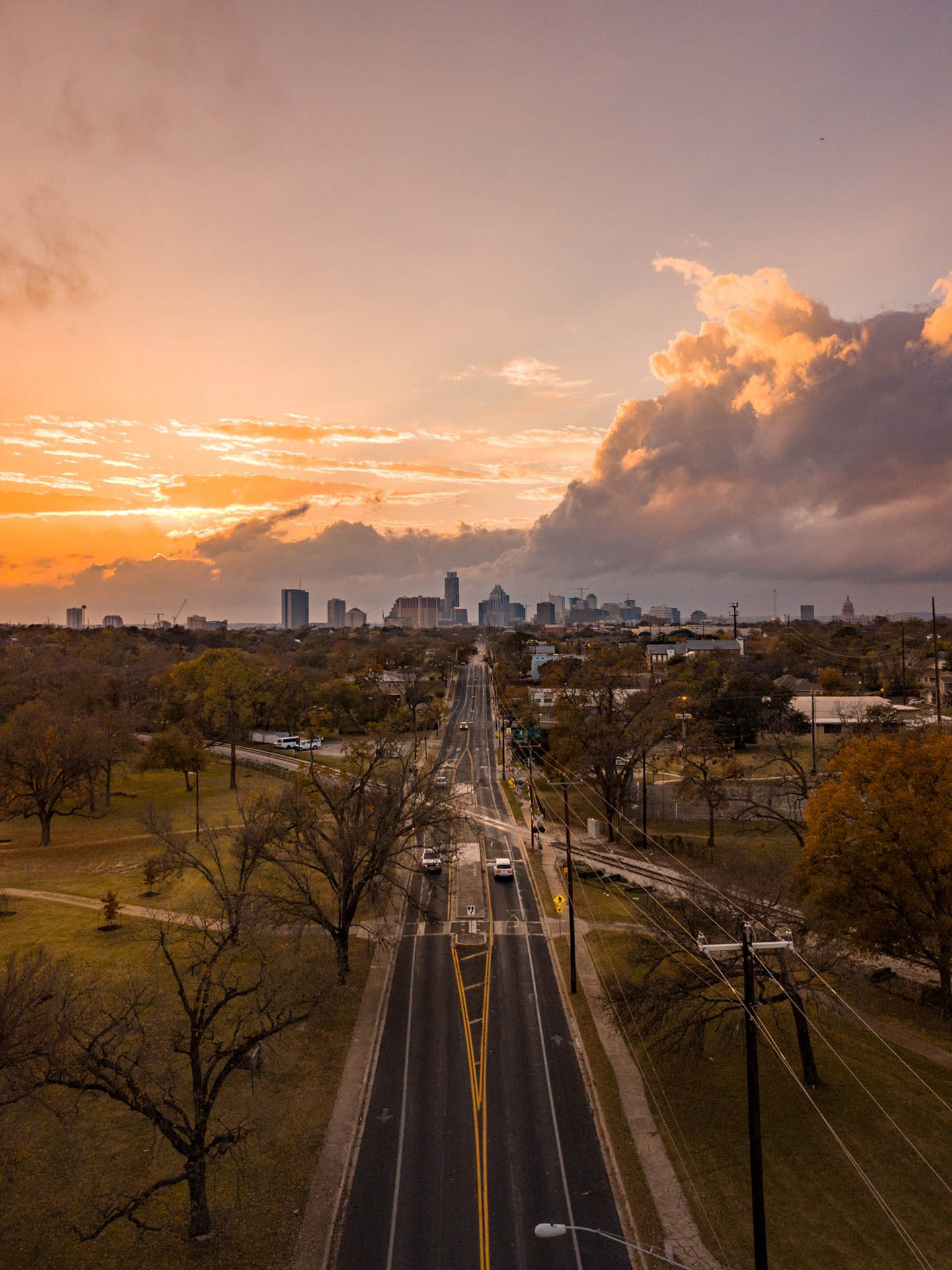 Portrait image of Austin TX skyline from a long distance